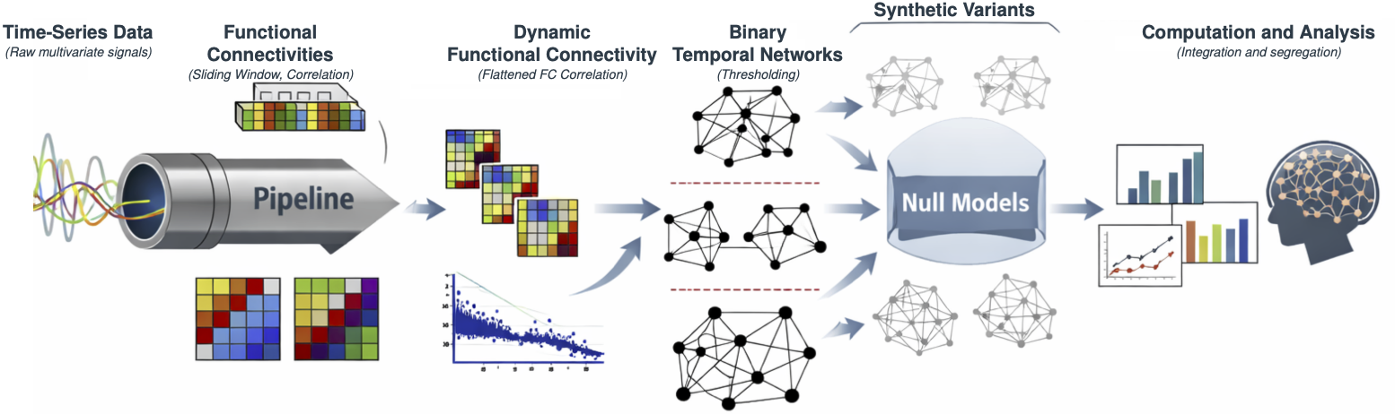 Temporal network analysis workflow and example outputs